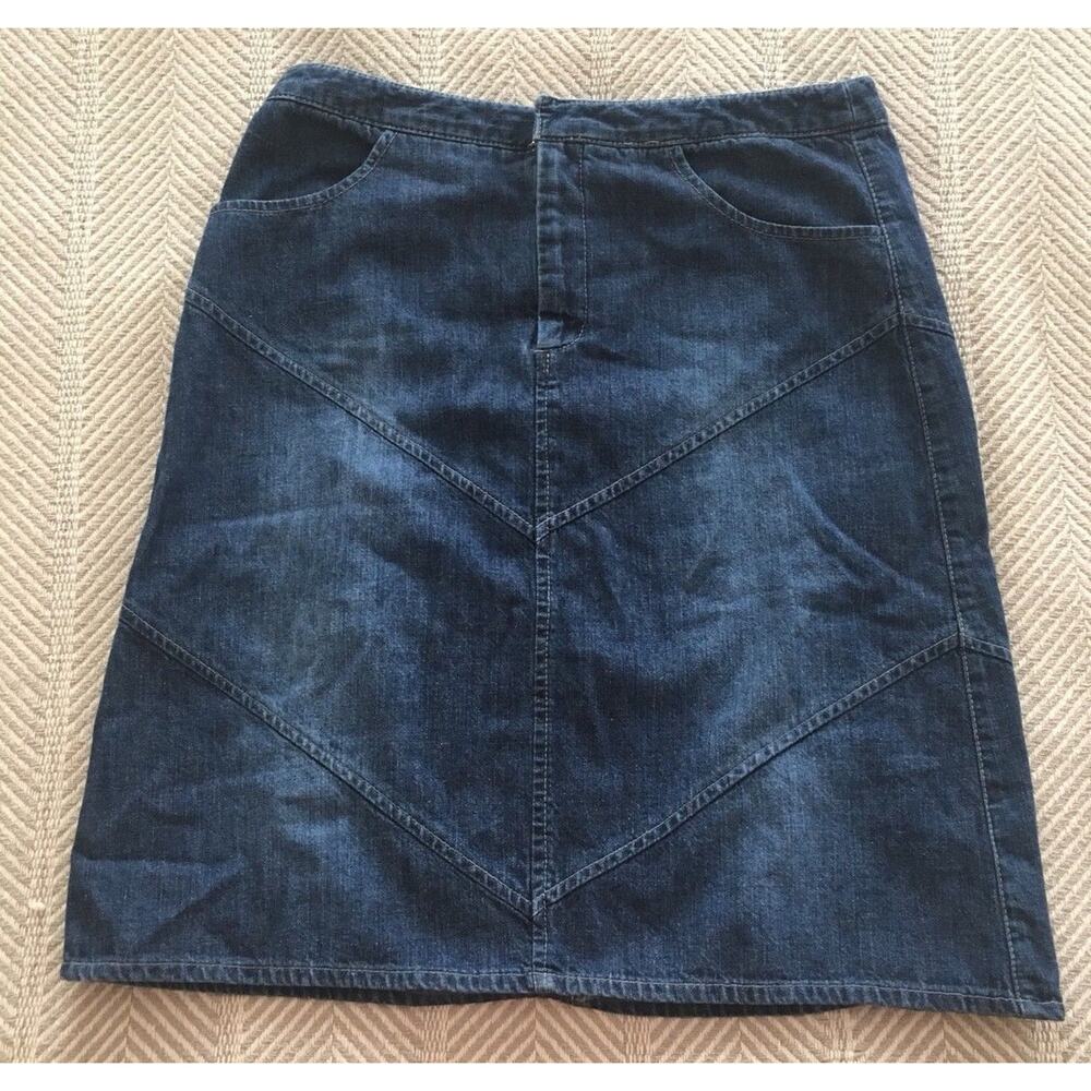 New Frontier Sz 2 Arrow Chevron Herringbone Triangle Dark Blue Denim Jean Skirt